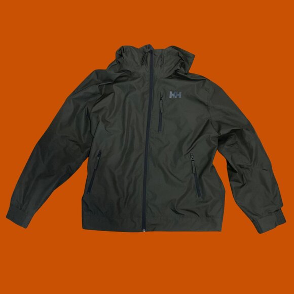 Helly Hansen Olive Green Hooded Waterproof Jacket Men’s 2XL – Outdoor Rain Shell - Picture 4 of 11